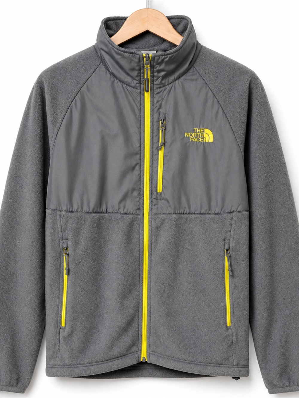 The North Face Denali Fleece Jacket Mens M Gray Yellow Full Zip Gorpcore Outdoor